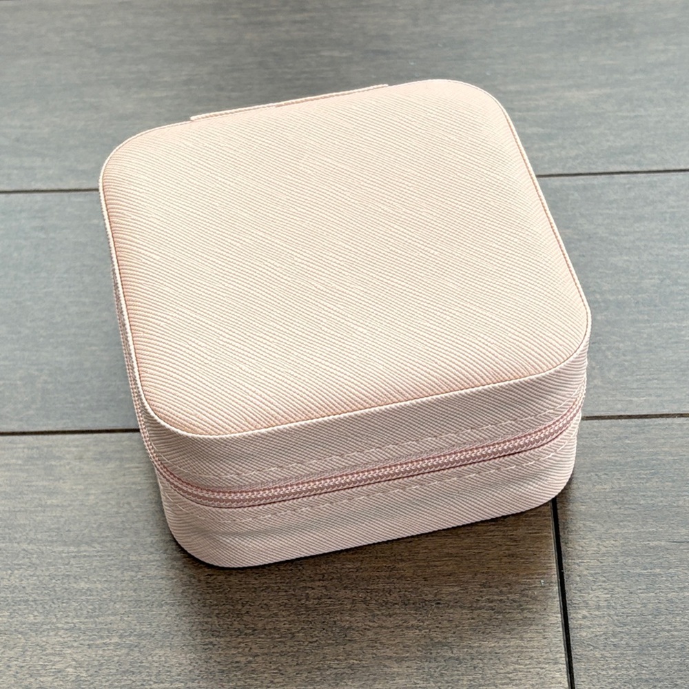 Pink Jewelry Case Organizer, Travel Zip Pouch Bag, Earrings Rings Necklaces Box